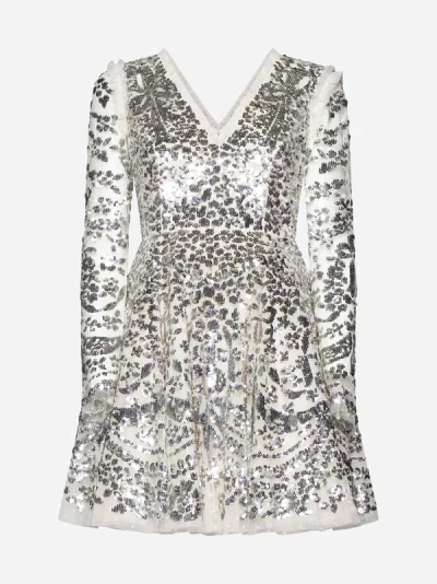 Shop Needle &amp; Thread Chandelier Sequin Mini Dress In Cream,silver