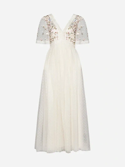 Shop Needle &amp; Thread Garland Embroidered Tulle Ankle Gown In Cream