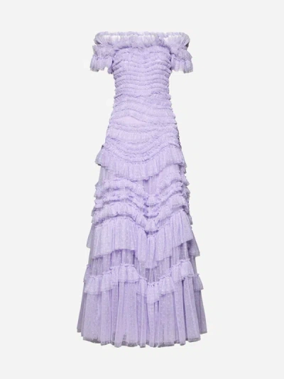 Shop Needle &amp; Thread Wild Rose Off-shoulder Gown In Periwinkle Purple
