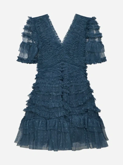 Shop Needle &amp; Thread Phoenix Ruffled Mini Dress In Teal