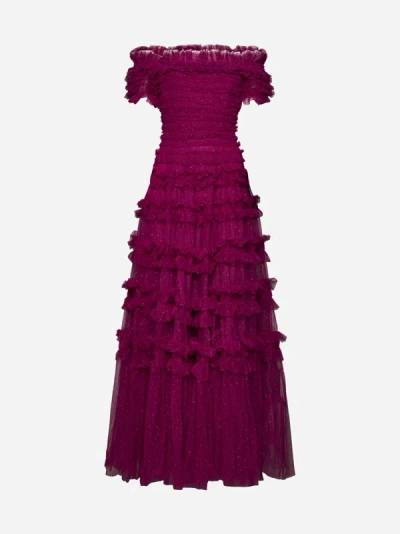 Shop Needle &amp; Thread Lisette Ruffle Off-shoulder Gown In Cerise