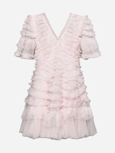 Shop Needle &amp; Thread Phoenix Ruffled Mini Dress In Peony Pink