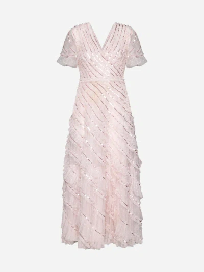 Shop Needle &amp; Thread Spiral Sequin Tulle Ankle Gown In Peony Pink