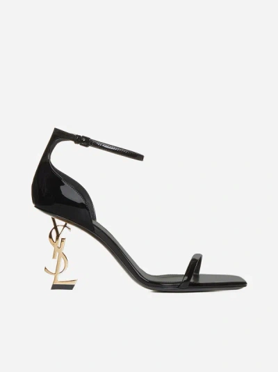 Shop Saint Laurent Opyum Ysl Patent Leather Sandals In Black