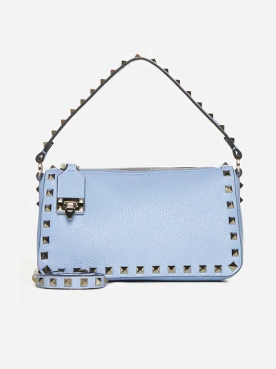 Shop Valentino Rockstud Leather Small Bag In Popeline Blue