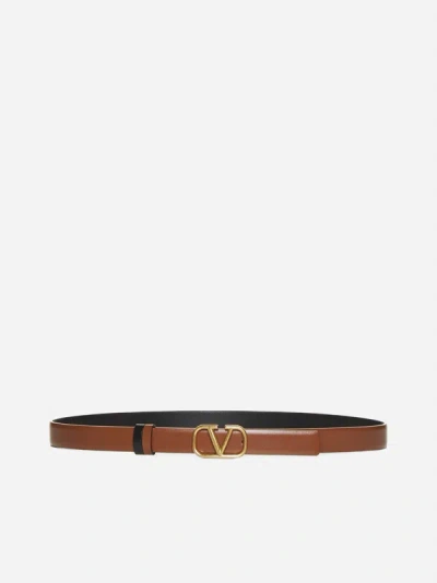 Shop Valentino Vlogo Reversible Leather Belt In Tan,black