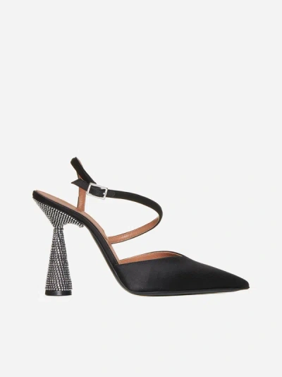 D’accori Saturn Crystal Satin Slingback Pumps In Black