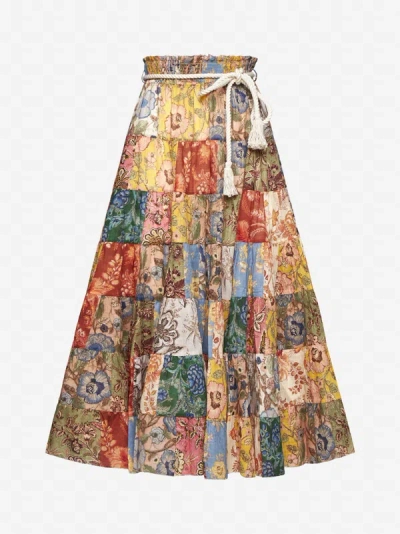 Shop Zimmermann Junie Patchwork Cotton Midi Skirt In Patch Floral