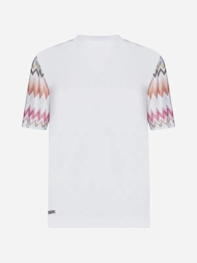 Shop Missoni Zig-zag Cotton T-shirt In White,multicolor