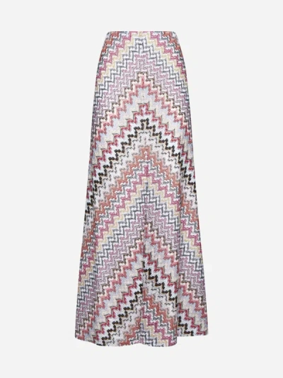 Shop Missoni Lame' Jacquard Long Skirt In Pink,multicolor