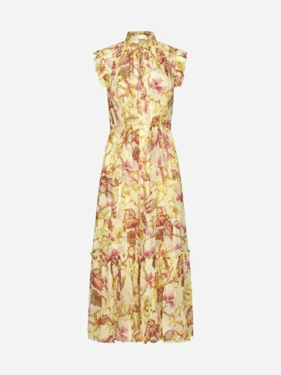 Shop Zimmermann Matchmaker Print Viscose Midi Dress In Yellow Hibiscus