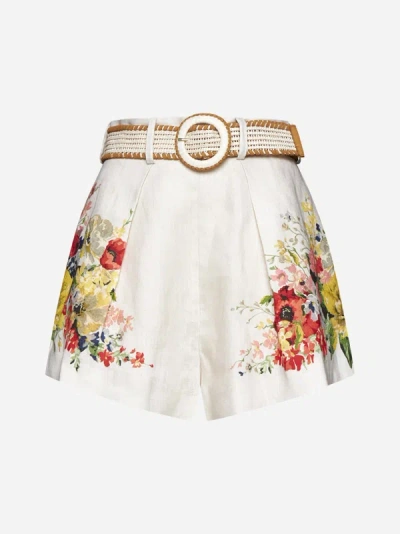 Shop Zimmermann Alight Print Linen Shorts In Ivory Floral