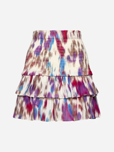 Shop Marant Etoile Naomi Print Cotton Miniskirt In Beige,raspberry