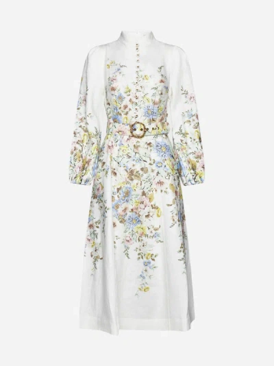 Shop Zimmermann Matchmaker Print Linen Midi Dress In Cream,blue Floral