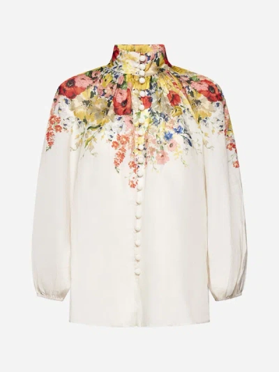 Shop Zimmermann Alight Print Ramie Blouse In Ivory Floral
