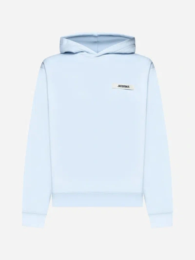 Shop Jacquemus Gros Grain Cotton Hoodie In Light Blue