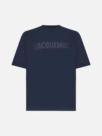 Shop Jacquemus Typo Cotton T-shirt In Dark Navy
