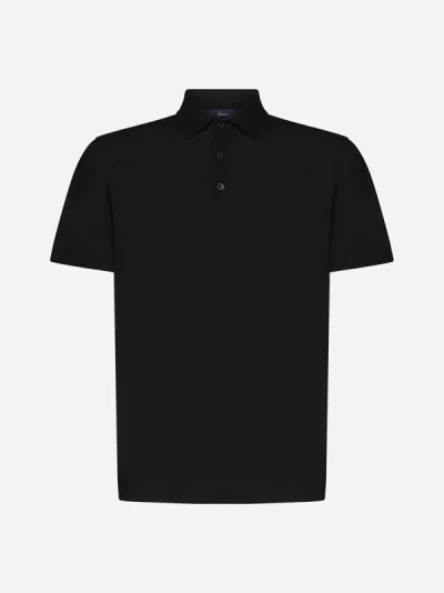 Shop Herno Crepe Cotton Polo Shirt In Black