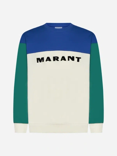 Shop Marant Aftone Color-block Cotton Sweatshirt In Emerald