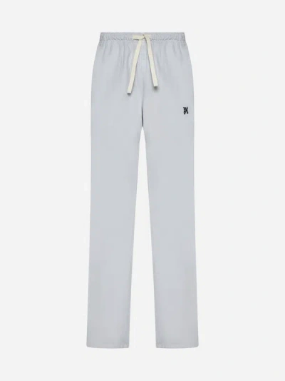 Shop Palm Angels Lyocell And Cotton Trousers In Light Grey,black