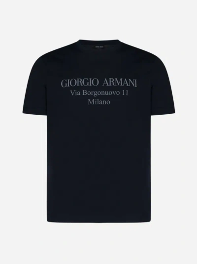 Shop Giorgio Armani Logo Cotton T-shirt In Midnight Blue