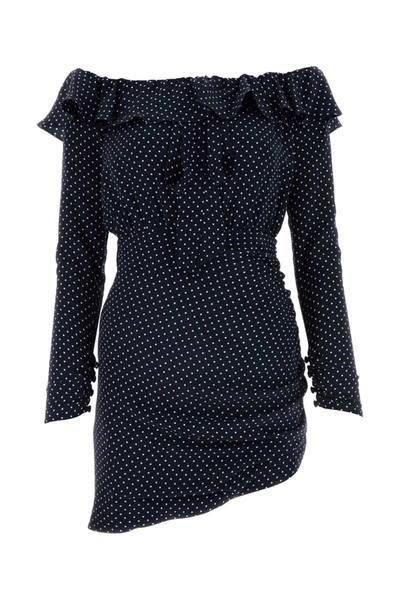 Alessandra Rich Blue Silk Minidress With White Polka Dots In Printed