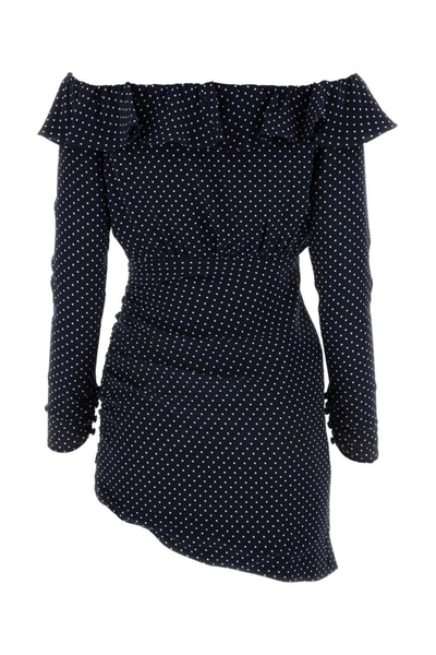 Alessandra Rich Blue Silk Minidress With White Polka Dots In Printed