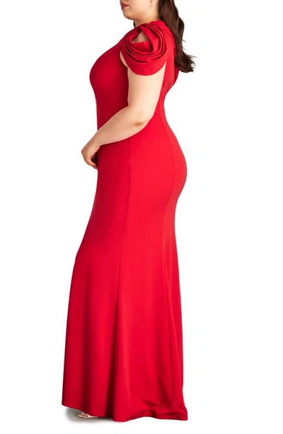 Tadashi Shoji Copley Shoulder Drape Gown - Plus Size In Lava Red