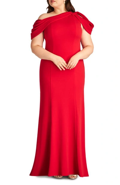 Tadashi Shoji Copley Shoulder Drape Gown - Plus Size In Lava Red