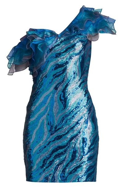 Sho By Tadashi Shoji Sequin One-shoulder Sheath Cocktail Dress In Mediterranea