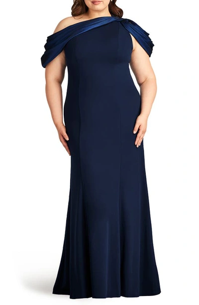 Shop Tadashi Shoji One-shoulder Mermaid Gown In Navy