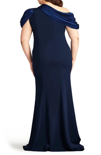 Shop Tadashi Shoji One-shoulder Mermaid Gown In Navy