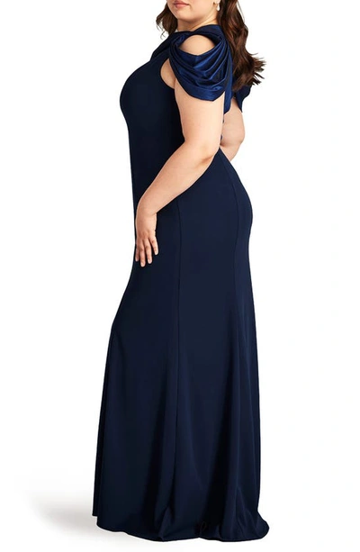 Shop Tadashi Shoji One-shoulder Mermaid Gown In Navy