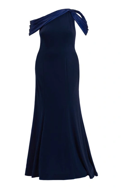 Shop Tadashi Shoji One-shoulder Mermaid Gown In Navy