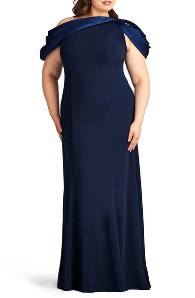 Shop Tadashi Shoji One-shoulder Mermaid Gown In Navy