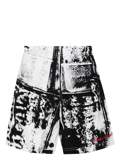 Shop Alexander Mcqueen Abstract-print Swim Shorts In White