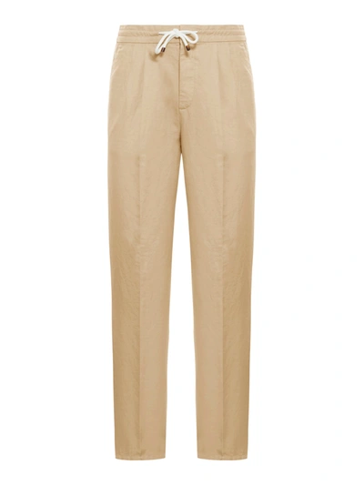 Shop Brunello Cucinelli Trousers With Drawstring Waist In Brown