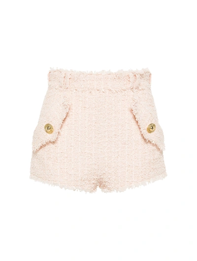 Shop Balmain Tweed Chain-buttons Shorts In Nude & Neutrals