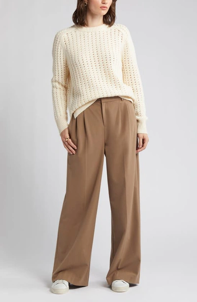 Nordstrom Signature Open Stitch Crewneck Wool & Cashmere Sweater In Ivory Soft