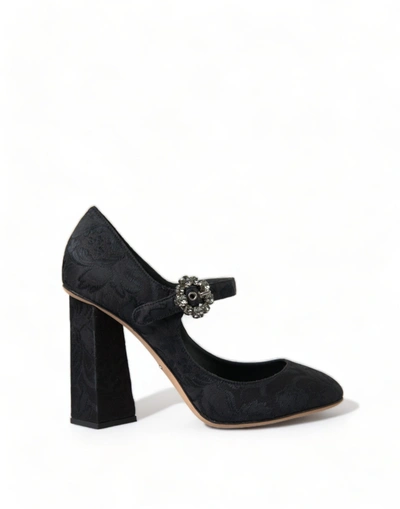Shop Dolce & Gabbana Black Brocade Mary Janes Heels Pumps Shoes