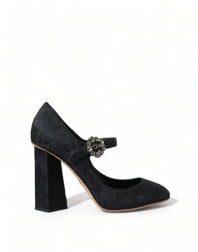 Dolce & Gabbana Black Brocade High Heels Mary Janes Shoes In Black