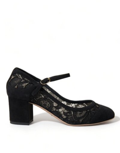 Shop Dolce & Gabbana Black Mary Jane Taormina Lace Pumps Shoes