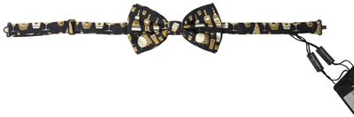 Shop Dolce & Gabbana Black Printed Silk Adjustable Men Neck Papillon Bow Tie
