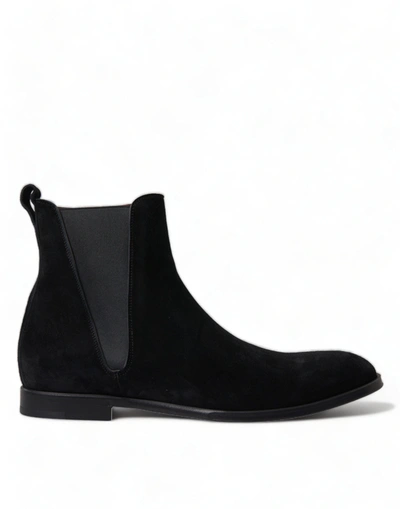 Shop Dolce & Gabbana Black Suede Leather Mid Calf Men Boots Shoes
