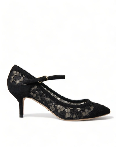 Shop Dolce & Gabbana Black Viscose Taormina Lace Pumps Shoes