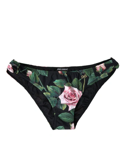 Shop Dolce & Gabbana Black Floral Swimwear Bottom Beachwear Bikini
