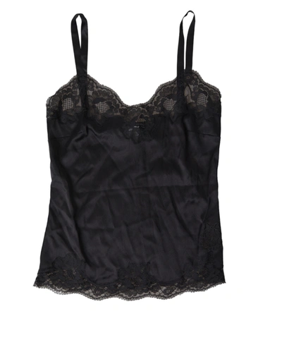 Shop Dolce & Gabbana Black Lace Silk Sleepwear Camisole Top Underwear