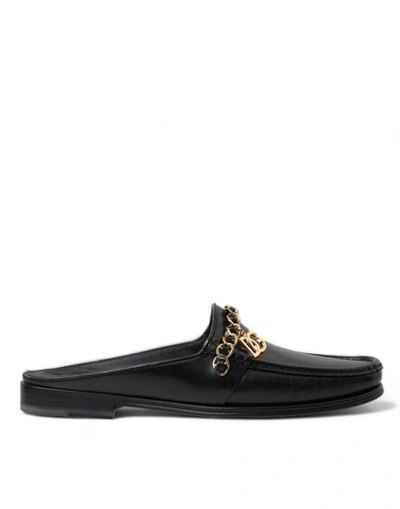 Shop Dolce & Gabbana Black Leather Visconti Slippers Dress Shoes