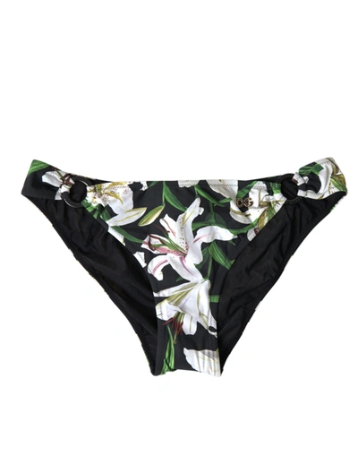 Shop Dolce & Gabbana Black Lily Print Swimwear Bottom Beachwear Bikini