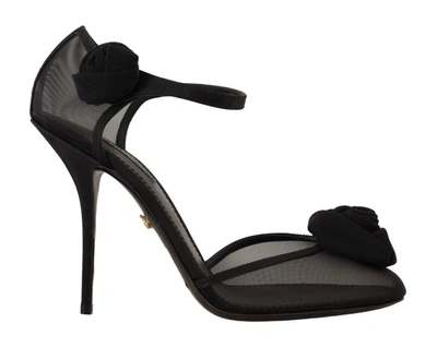 Shop Dolce & Gabbana Black Mesh Ankle Strap High Heels Pumps Shoes